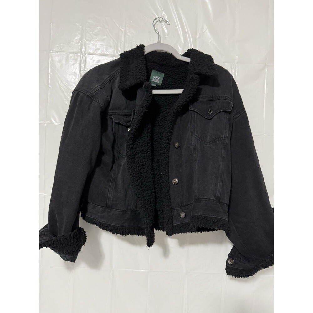 Wild Fable Black Sherpa Lined Denim Trucker Jacket Women’s Oversized Cozy